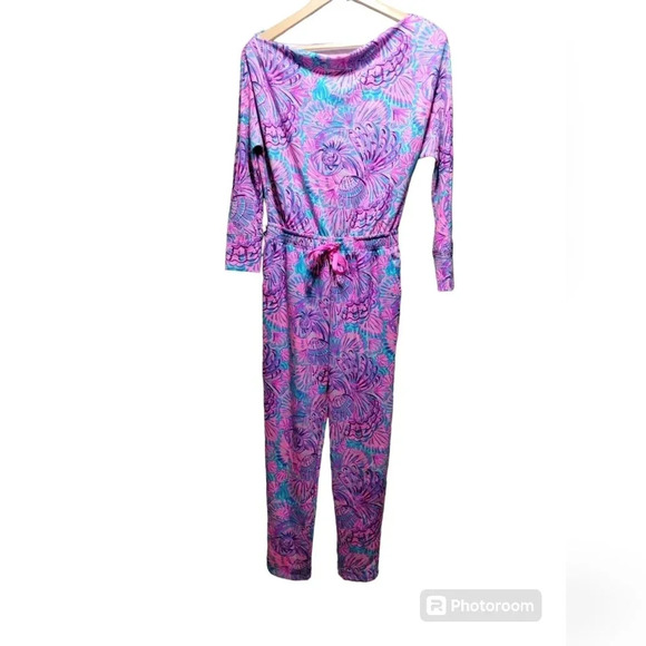 Lilly Pulitzer Sheera One-Shoulder Jumpsuit XS Shelleidoscope Stretchy Comfy - Picture 7 of 8